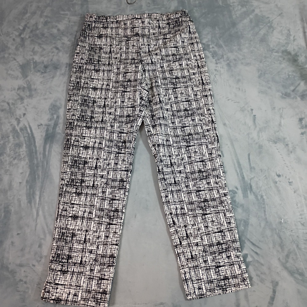 Zac & Rachel Womens 8 Black White Abstract Crosshatch Print Pull On Strght Pants
